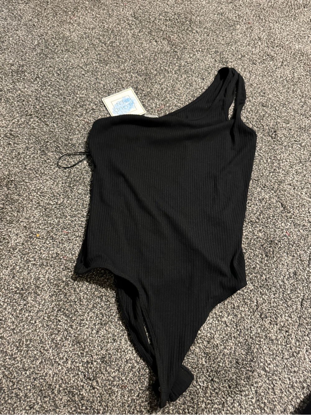 Women's Black One-Shoulder Ribbed Tank Bodysuit